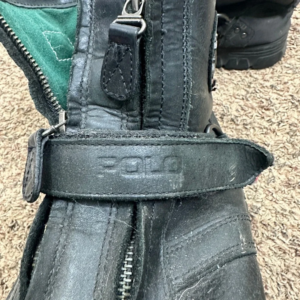 Polo Ralph Lauren Conquest Hi III Mens Black Leather Zip Up Duck Boots READ